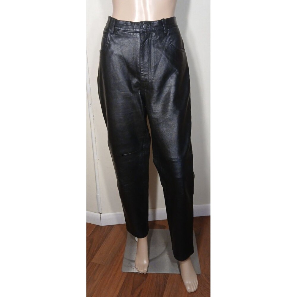 Margaret Godfrey 100% Leather Pants Size 10 Black High Waist Straight Leg T24